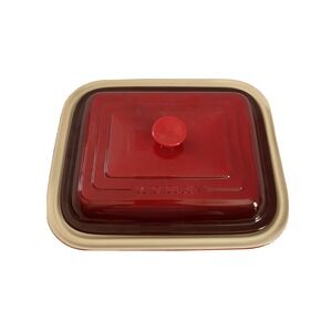 Le Creuset Casserole Dish Unisex 2.0 Qt Cerise Red Stoneware Square Baker Lid